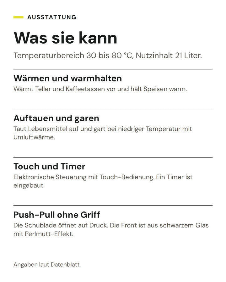 ASKO Wärmeschublade ODW 81 BG: Wärmen und warmhalten, Auftauen und garen, Touch und Timer, Push-Pull ohne Griff