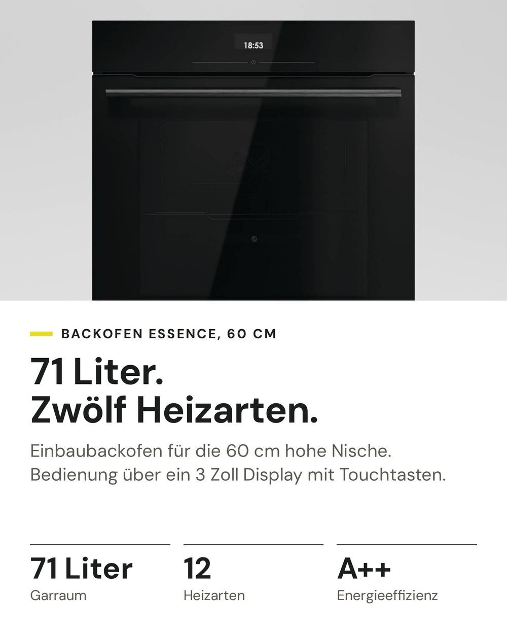 ASKO Backofen OT 26 BGH auf einen Blick: Garraum 71 Liter, Heizarten 12, Energieeffizienz A++