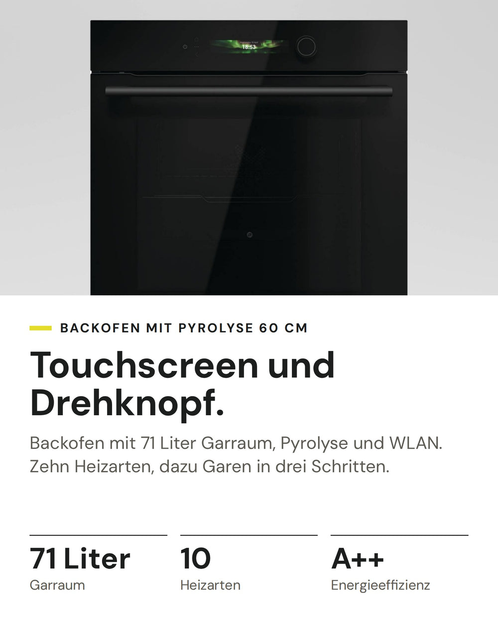 ASKO Backofen OTP 56 BGH auf einen Blick: Garraum 71 Liter, Heizarten 10, Energieeffizienz A++