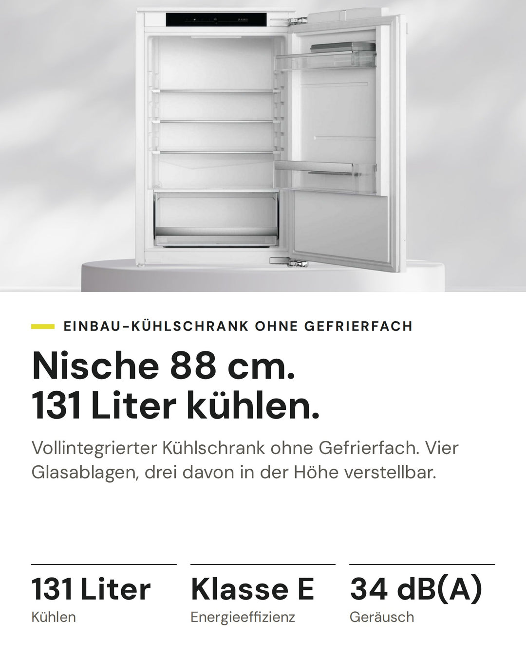 ASKO Kühlschrank R 30931 EI auf einen Blick: Kühlen 131 Liter, Energieeffizienz Klasse E, Geräusch 34 dB(A)
