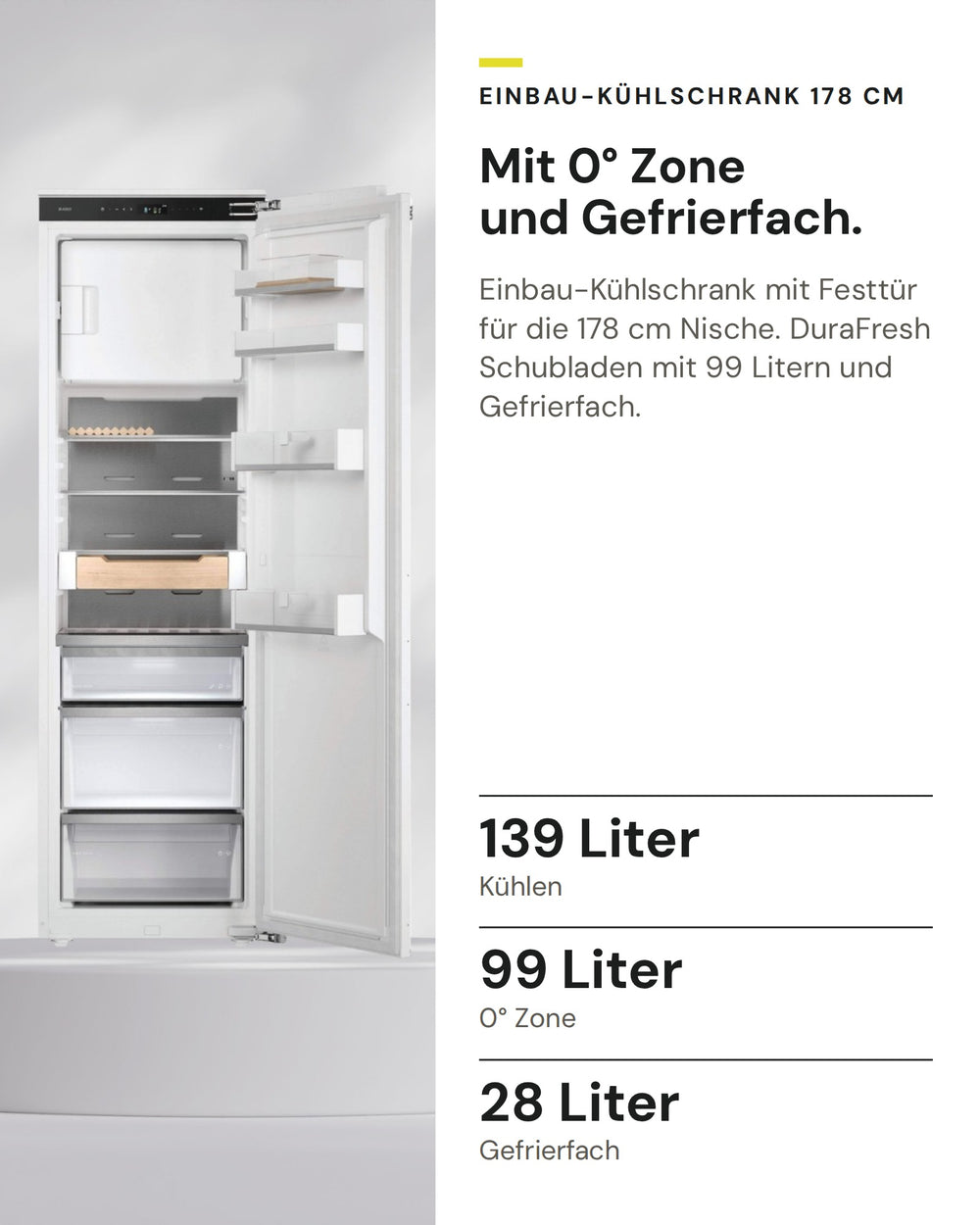 ASKO Kühlschrank RBB 576 DND 1 auf einen Blick: Kühlen 139 Liter, 0° Zone 99 Liter, Gefrierfach 28 Liter
