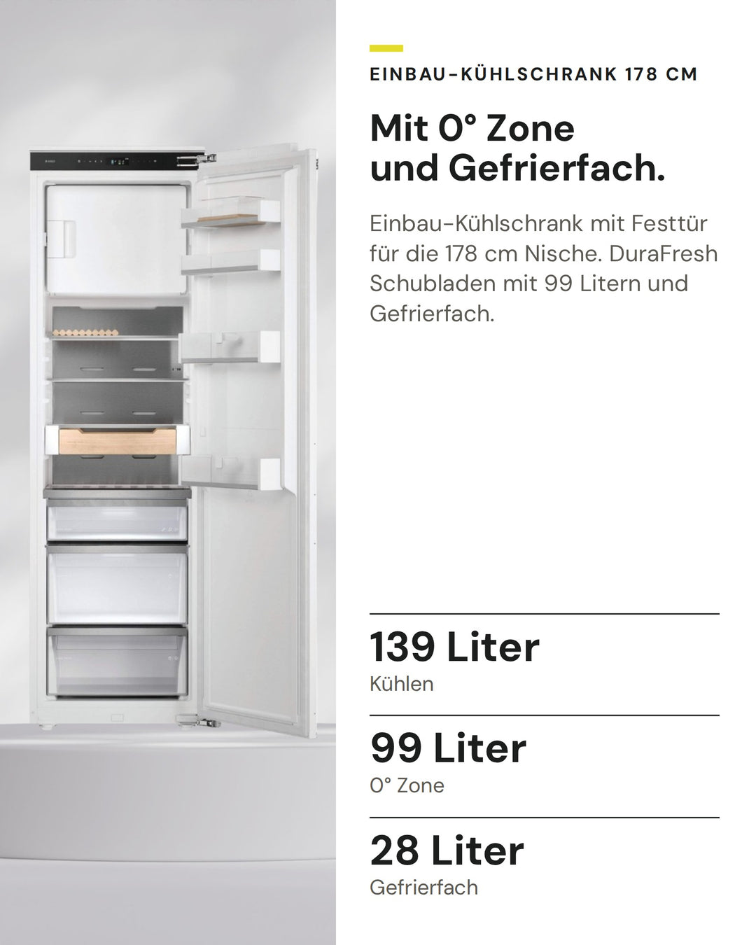 ASKO Kühlschrank RBB 576 DND 1 auf einen Blick: Kühlen 139 Liter, 0° Zone 99 Liter, Gefrierfach 28 Liter