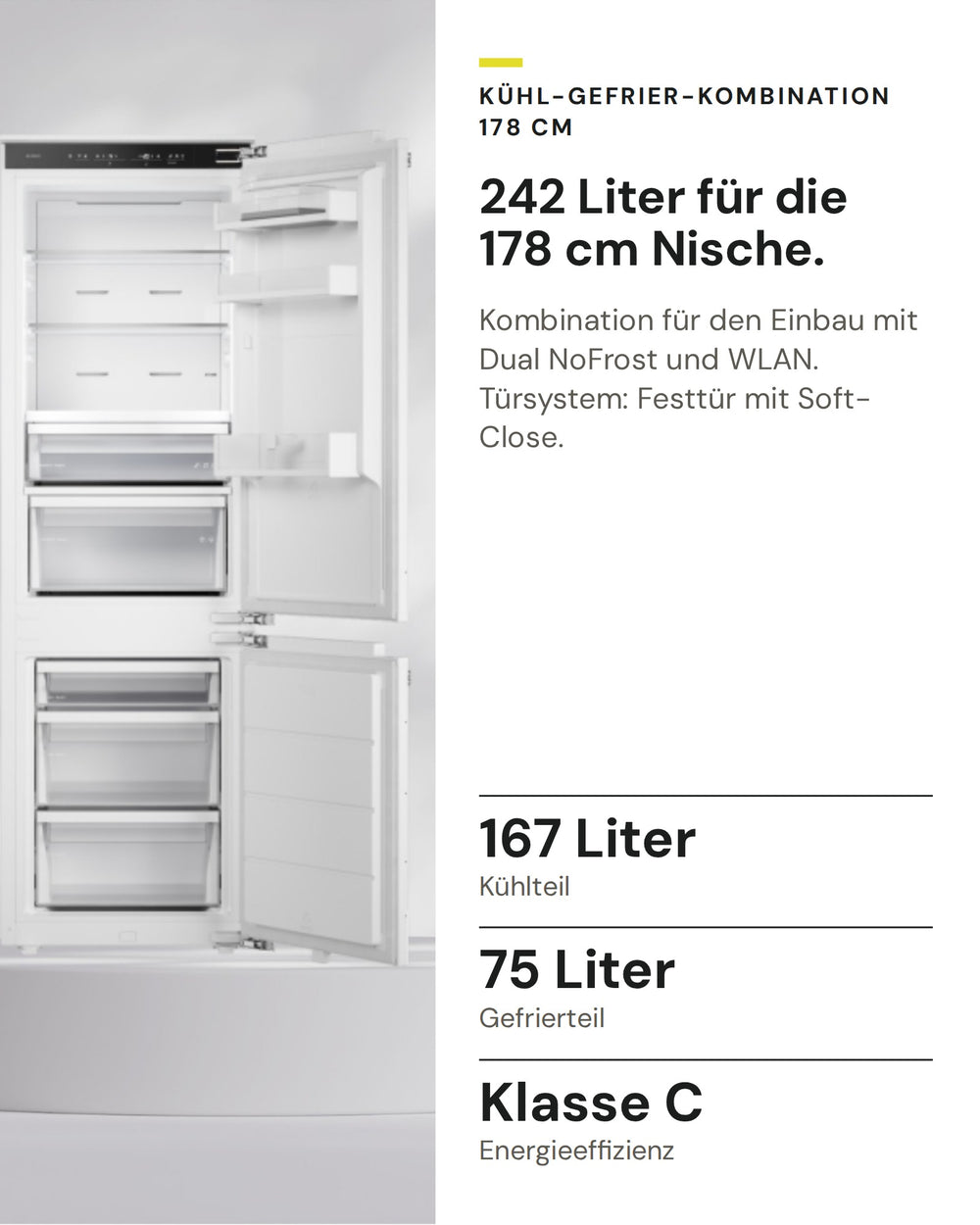 ASKO Kühl-Gefrier-Kombination RBC 276 DNC1 auf einen Blick: Kühlteil 167 Liter, Gefrierteil 75 Liter, Energieeffizienz Klasse C
