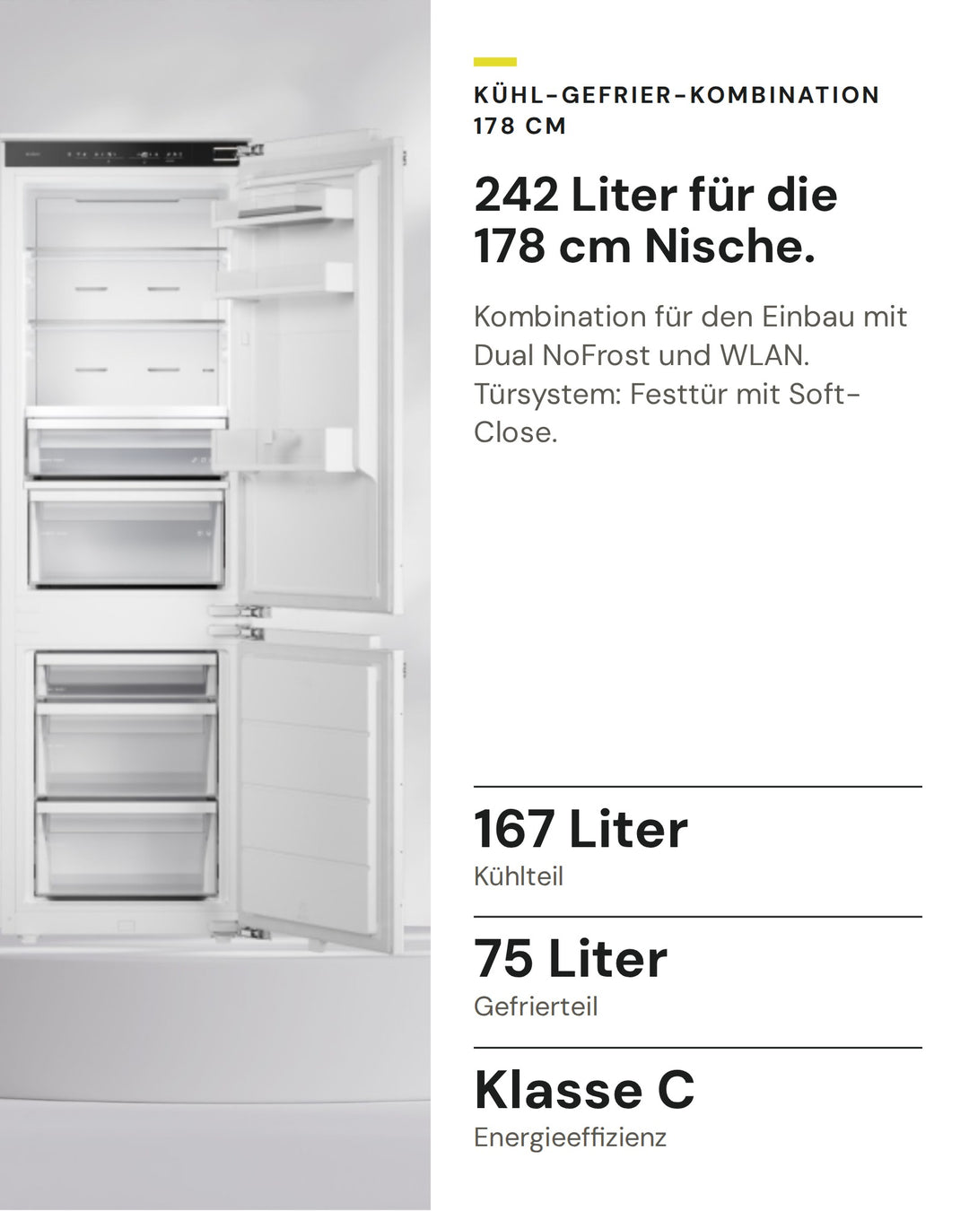 ASKO Kühl-Gefrier-Kombination RBC 276 DNC1 auf einen Blick: Kühlteil 167 Liter, Gefrierteil 75 Liter, Energieeffizienz Klasse C