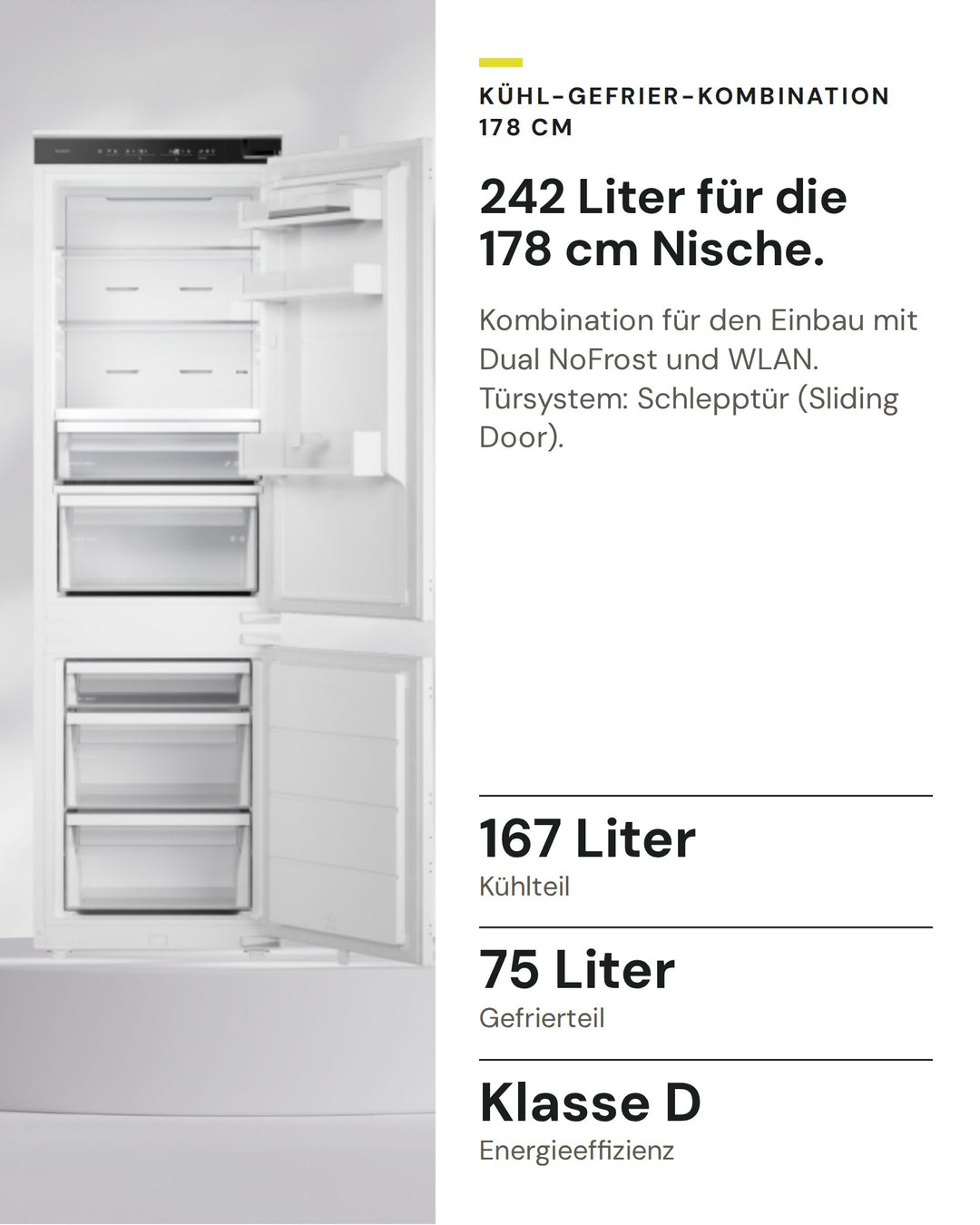 ASKO Kühl-Gefrier-Kombination RBC 276 SND1 auf einen Blick: Kühlteil 167 Liter, Gefrierteil 75 Liter, Energieeffizienz Klasse D