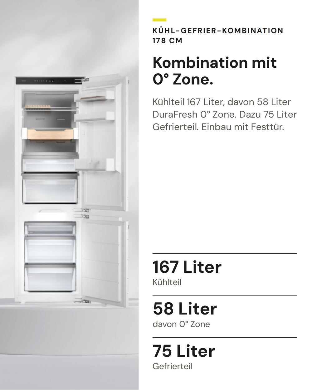 ASKO Kühl-Gefrier-Kombination RBC 576 DNC1 auf einen Blick: Kühlteil 167 Liter, davon 0° Zone 58 Liter, Gefrierteil 75 Liter