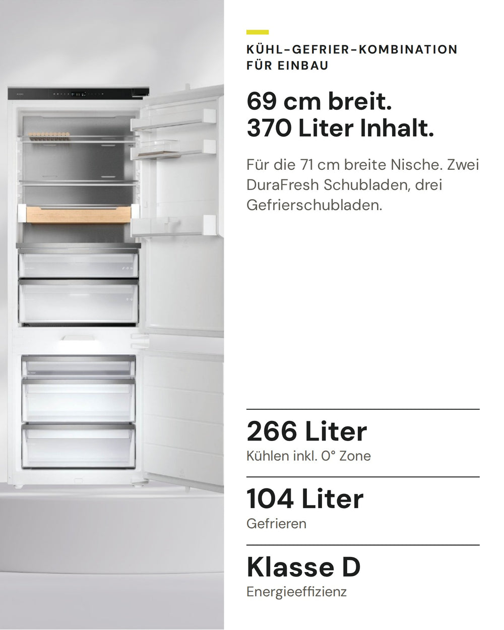 ASKO Kühl-Gefrier-Kombination RBC 597 SND1 auf einen Blick: Kühlen inkl. 0° Zone 266 Liter, Gefrieren 104 Liter, Energieeffizienz Klasse D