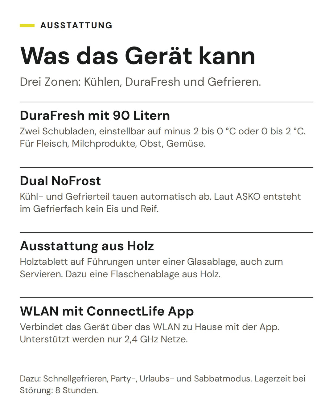 ASKO Kühl-Gefrier-Kombination RBC 597 SND1: DuraFresh mit 90 Litern, Dual NoFrost, Ausstattung aus Holz, WLAN mit ConnectLife App