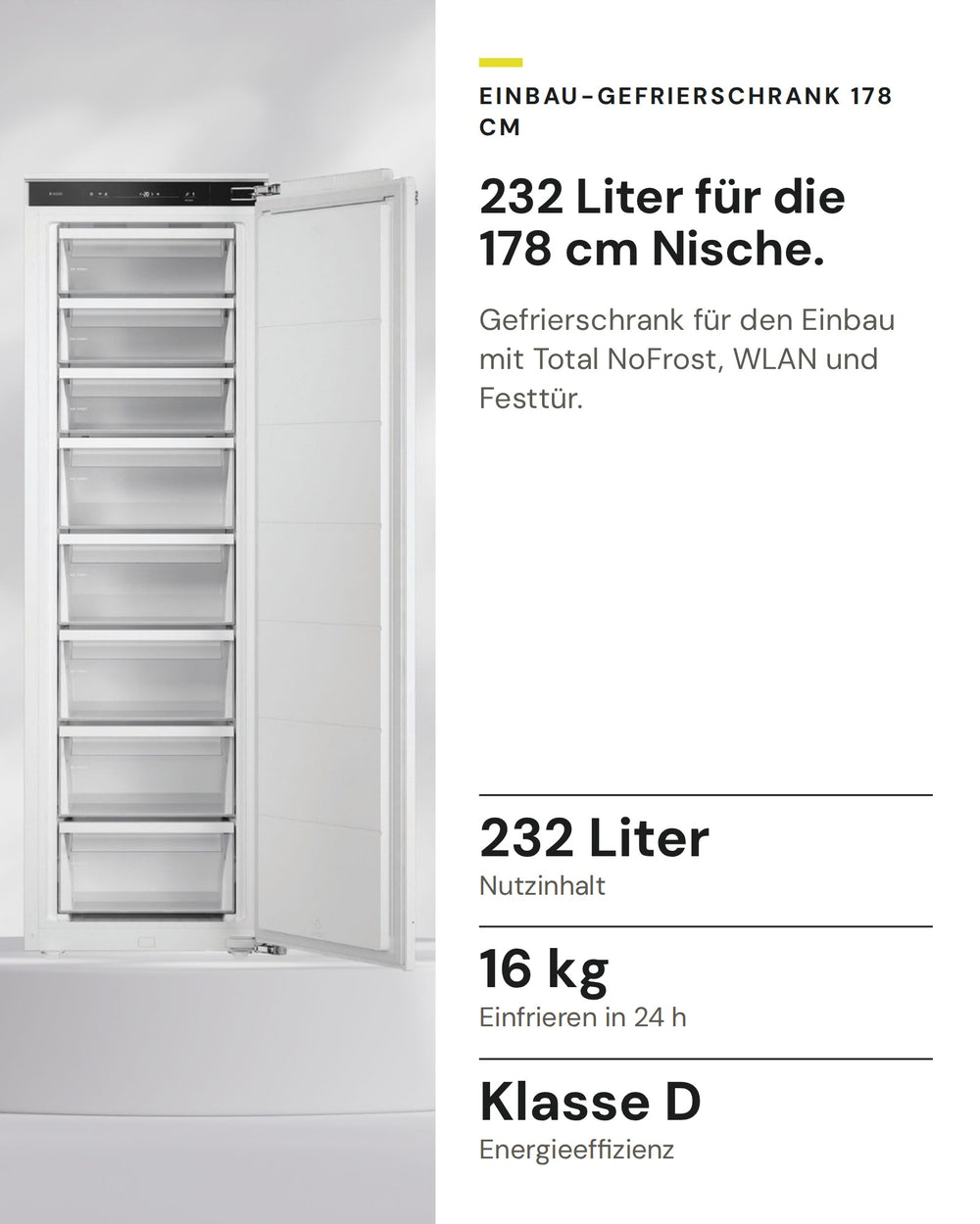 ASKO Gefrierschrank RBF 276 DND1 auf einen Blick: Nutzinhalt 232 Liter, Einfrieren in 24 h 16 kg, Energieeffizienz Klasse D