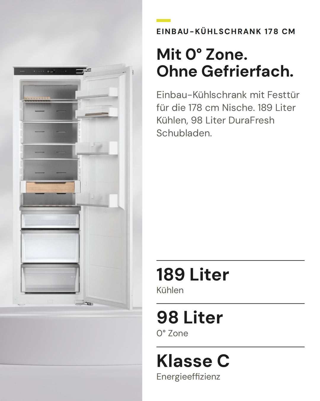 ASKO Kühlschrank RBR 576 DNC 1 auf einen Blick: Kühlen 189 Liter, 0° Zone 98 Liter, Energieeffizienz Klasse C