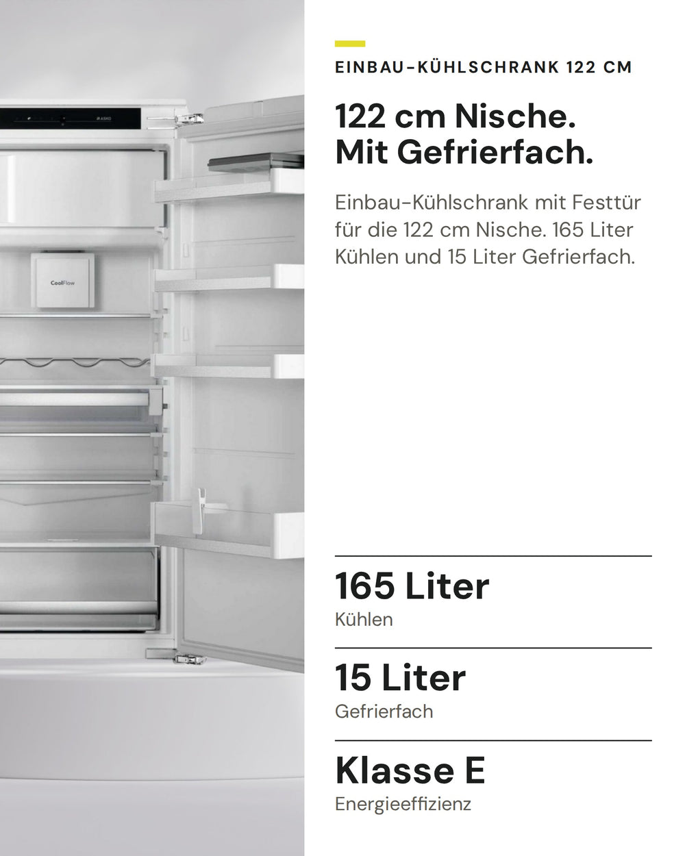 ASKO Kühlschrank RFB 31231 EI auf einen Blick: Kühlen 165 Liter, Gefrierfach 15 Liter, Energieeffizienz Klasse E