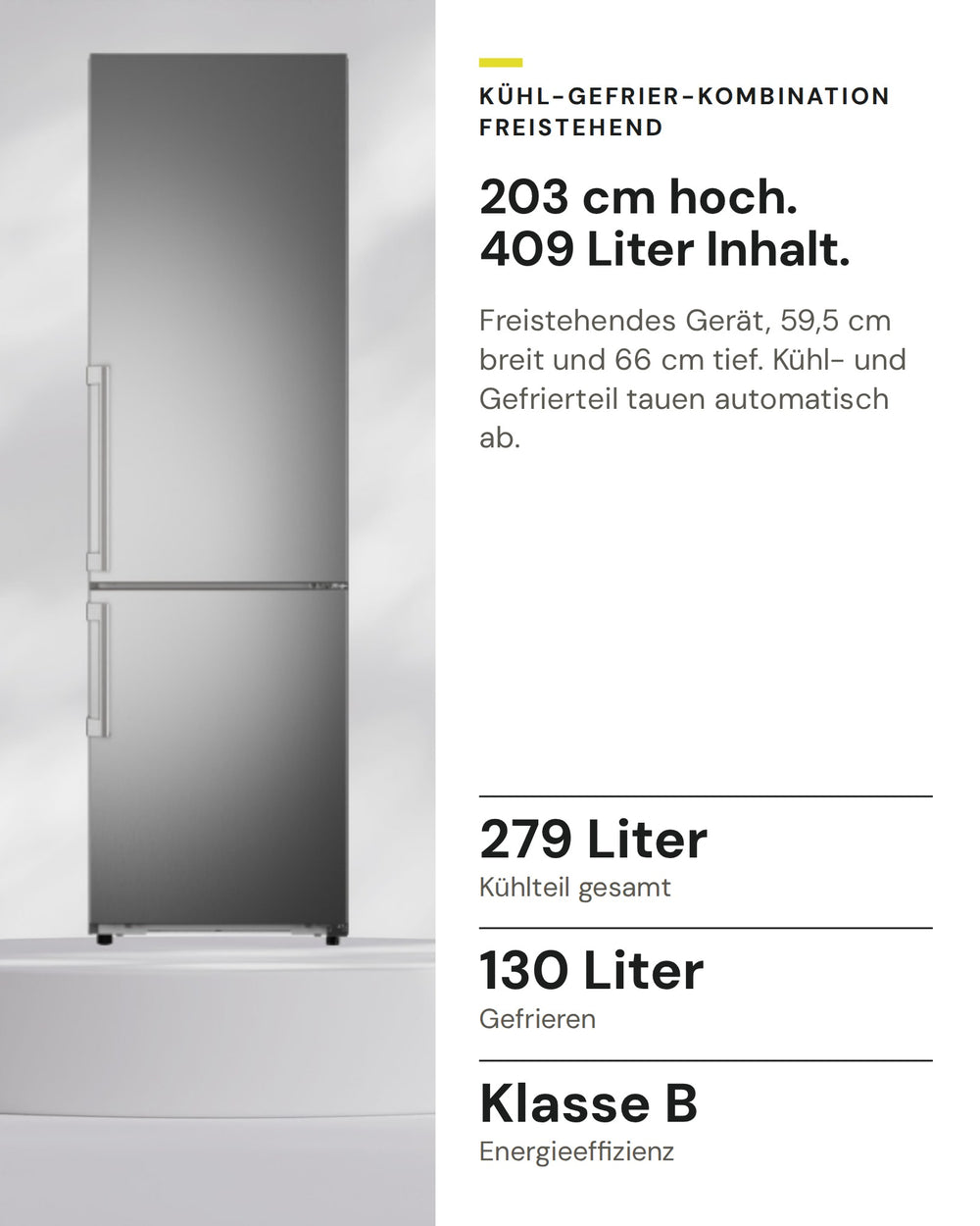 ASKO Kühl-Gefrier-Kombination RFC 226 RNBS1 auf einen Blick: Kühlteil gesamt 279 Liter, Gefrieren 130 Liter, Energieeffizienz Klasse B