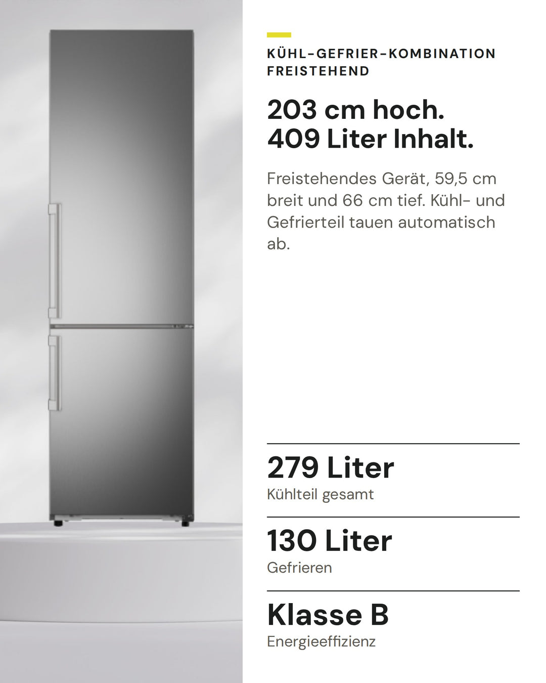 ASKO Kühl-Gefrier-Kombination RFC 226 RNBS1 auf einen Blick: Kühlteil gesamt 279 Liter, Gefrieren 130 Liter, Energieeffizienz Klasse B