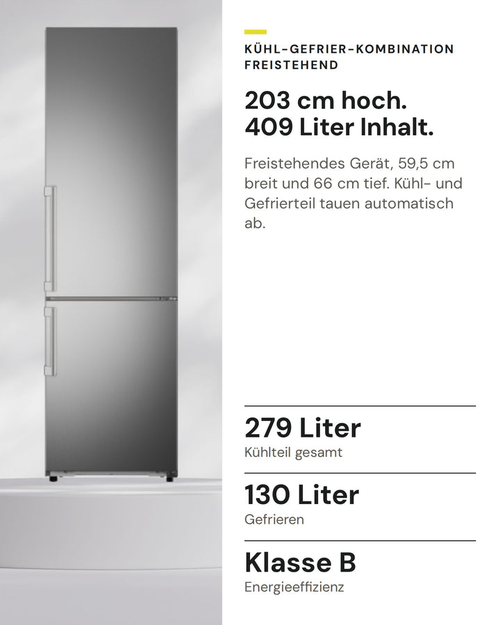 ASKO Kühl-Gefrier-Kombination RFC 226 RNBS1 auf einen Blick: Kühlteil gesamt 279 Liter, Gefrieren 130 Liter, Energieeffizienz Klasse B