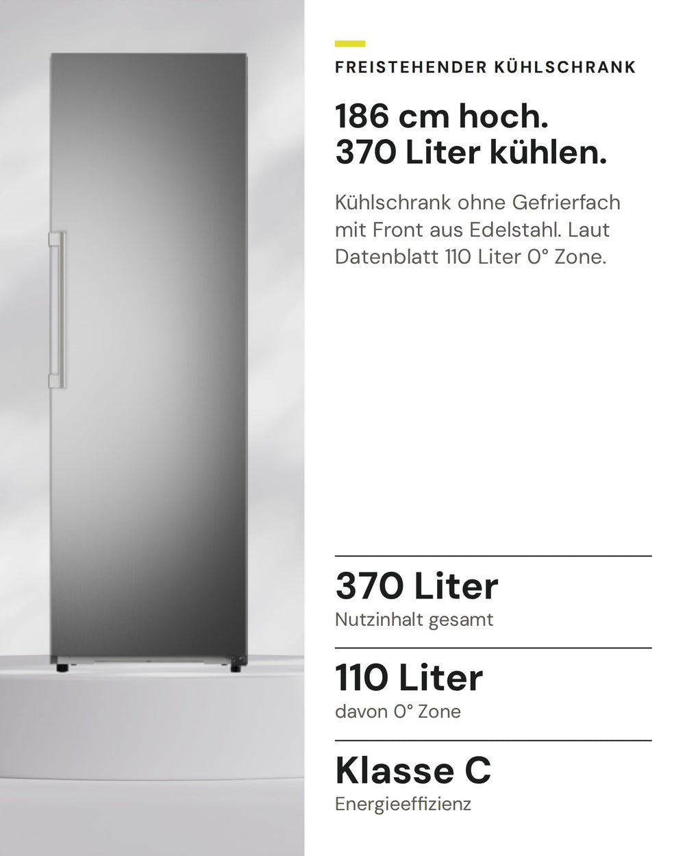 ASKO Kühlschrank RFR 286 KNCS1 auf einen Blick: Nutzinhalt gesamt 370 Liter, davon 0° Zone 110 Liter, Energieeffizienz Klasse C
