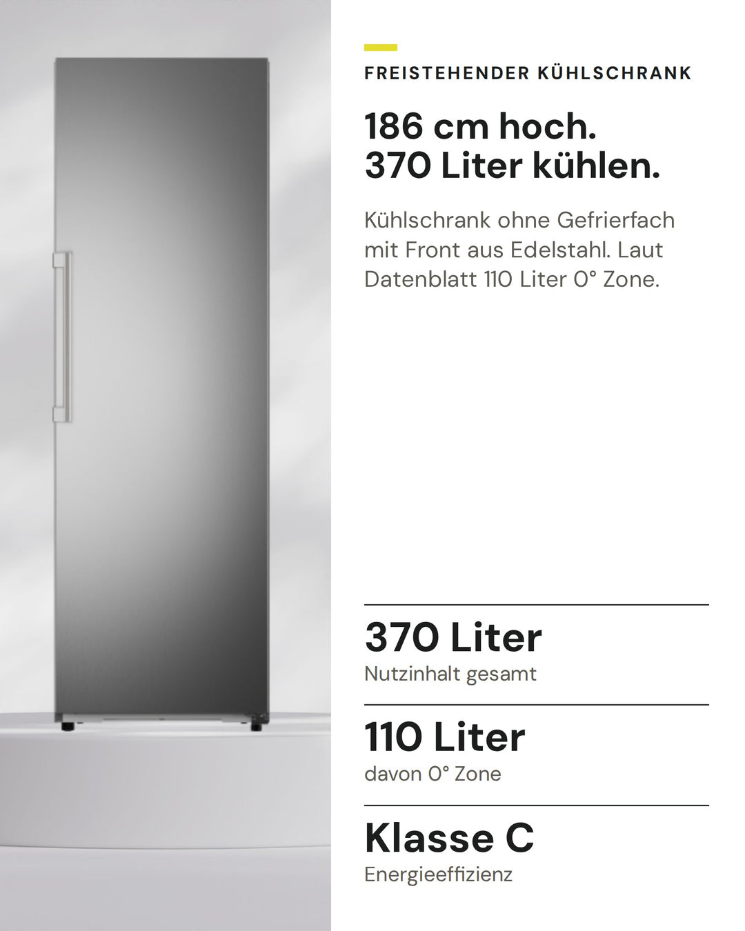 ASKO Kühlschrank RFR 286 KNCS1 auf einen Blick: Nutzinhalt gesamt 370 Liter, davon 0° Zone 110 Liter, Energieeffizienz Klasse C