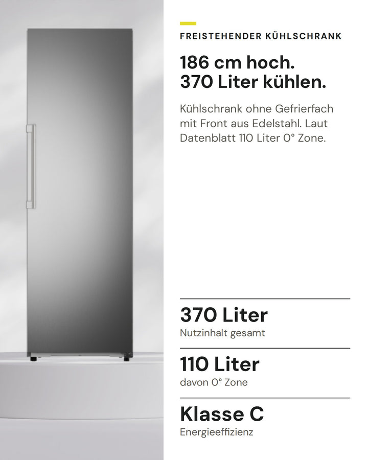ASKO Kühlschrank RFR 286 KNCS1 auf einen Blick: Nutzinhalt gesamt 370 Liter, davon 0° Zone 110 Liter, Energieeffizienz Klasse C