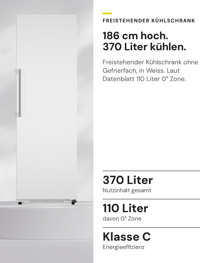ASKO Kühlschrank RFR 286 KNCW1 auf einen Blick: Nutzinhalt gesamt 370 Liter, davon 0° Zone 110 Liter, Energieeffizienz Klasse C