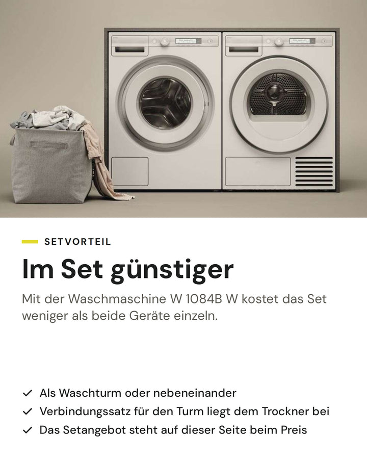 Setvorteil: ASKO Wäschetrockner T 108HB W im Set mit der Waschmaschine W 1084B W günstiger als einzeln, als Waschturm oder nebeneinander