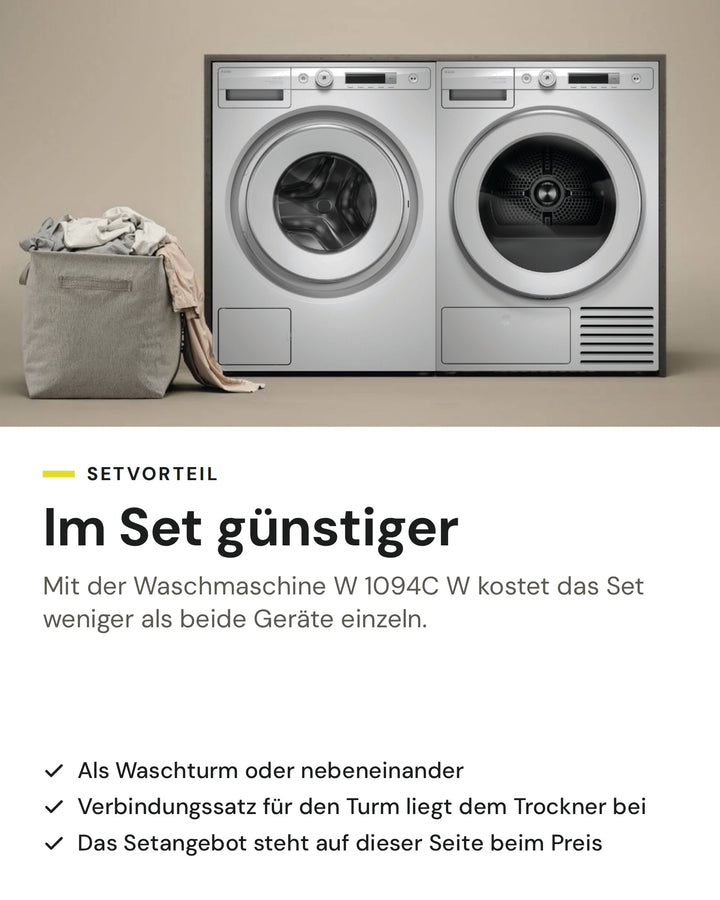 Setvorteil: ASKO Wäschetrockner T 108HC W im Set mit der Waschmaschine W 1094C W günstiger als einzeln, als Waschturm oder nebeneinander