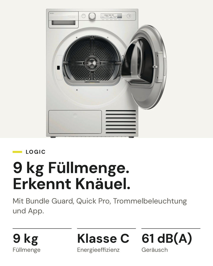 ASKO Wäschetrockner T 309HC W auf einen Blick: Wärmepumpe, 9 kg Füllmenge, Energieeffizienzklasse C, 61 dB(A)