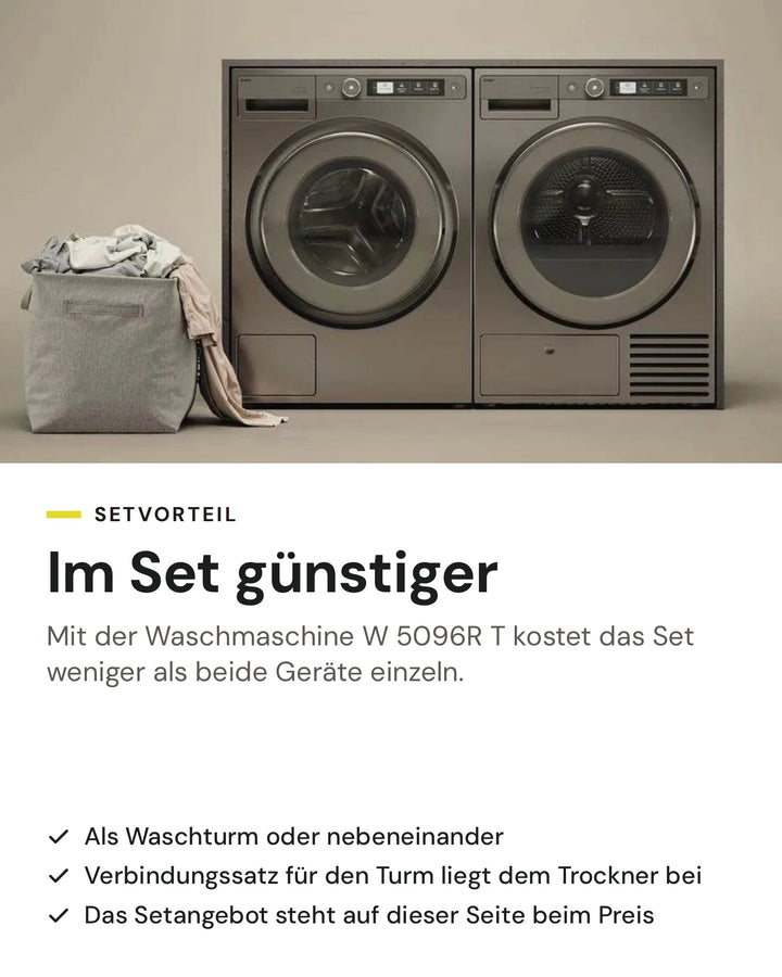 Setvorteil: ASKO Wäschetrockner T 509HR T im Set mit der Waschmaschine W 5096R T günstiger als einzeln, als Waschturm oder nebeneinander
