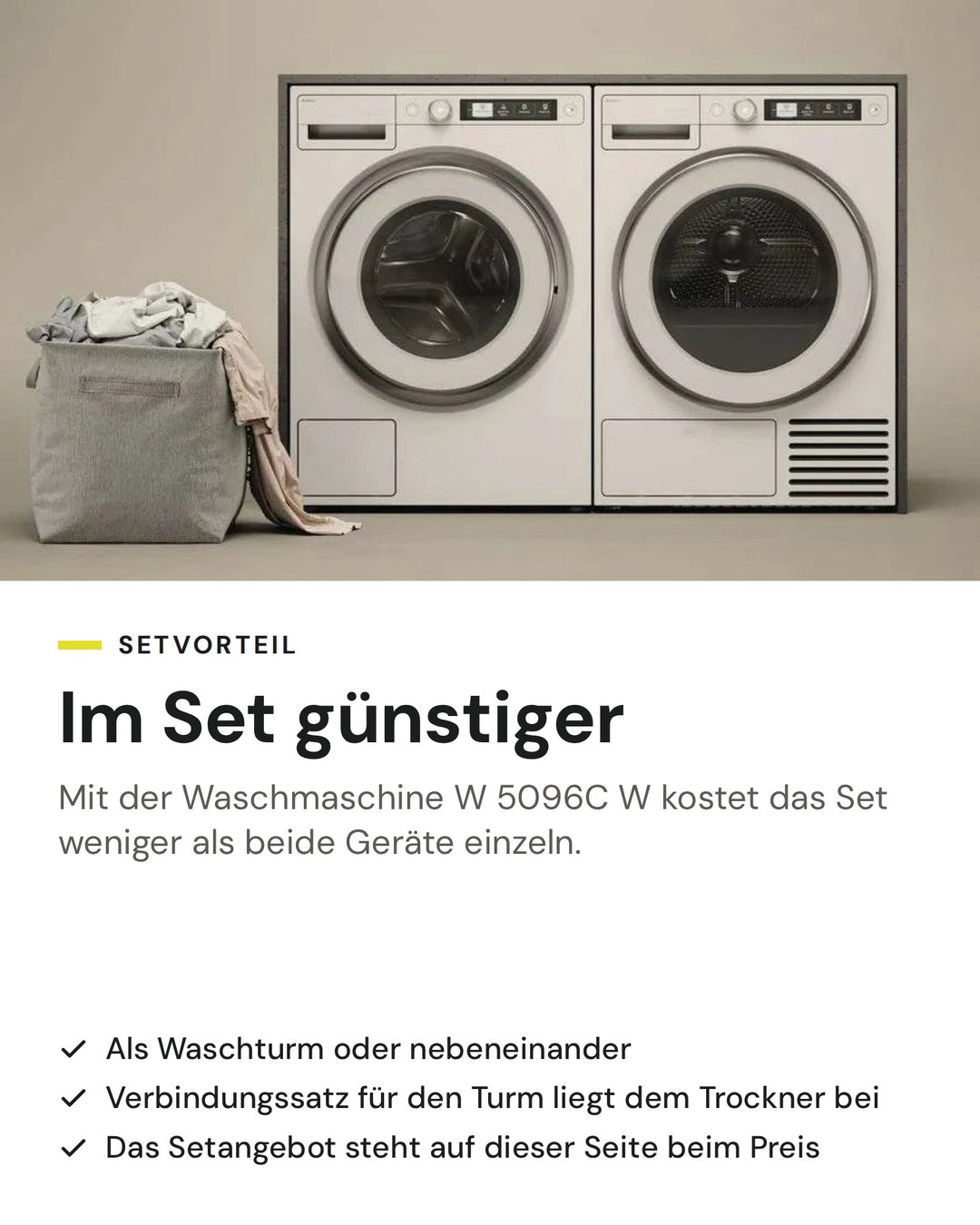 Setvorteil: ASKO Wäschetrockner T 509HR W im Set mit der Waschmaschine W 5096C W günstiger als einzeln, als Waschturm oder nebeneinander