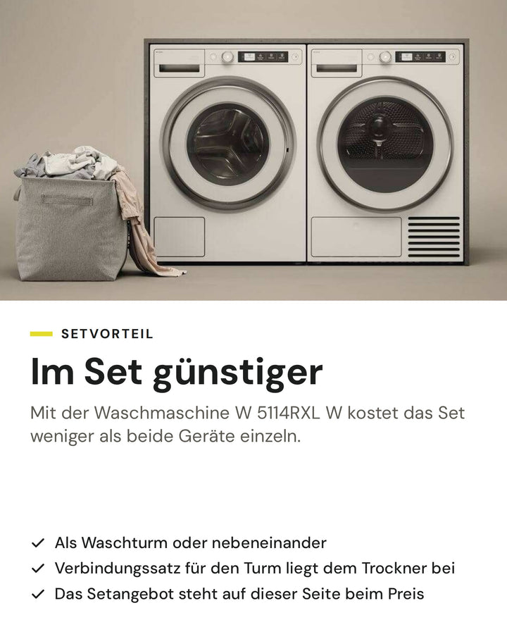 Setvorteil: ASKO Wäschetrockner T 511HRXL W im Set mit der Waschmaschine W 5114RXL W günstiger als einzeln, als Waschturm oder nebeneinander