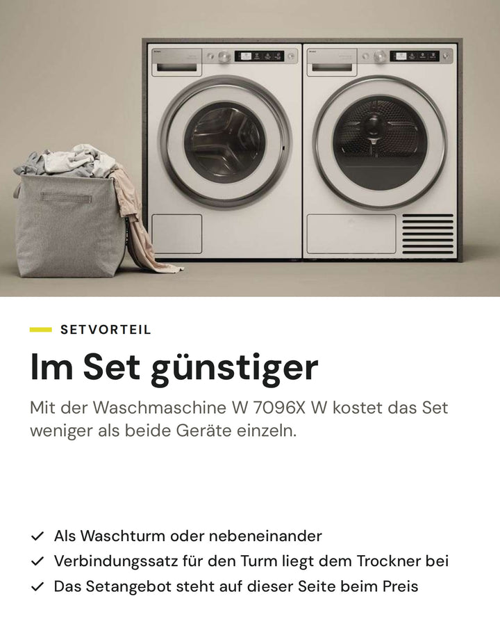Setvorteil: ASKO Wäschetrockner T 709HU W im Set mit der Waschmaschine W 7096X W günstiger als einzeln, als Waschturm oder nebeneinander