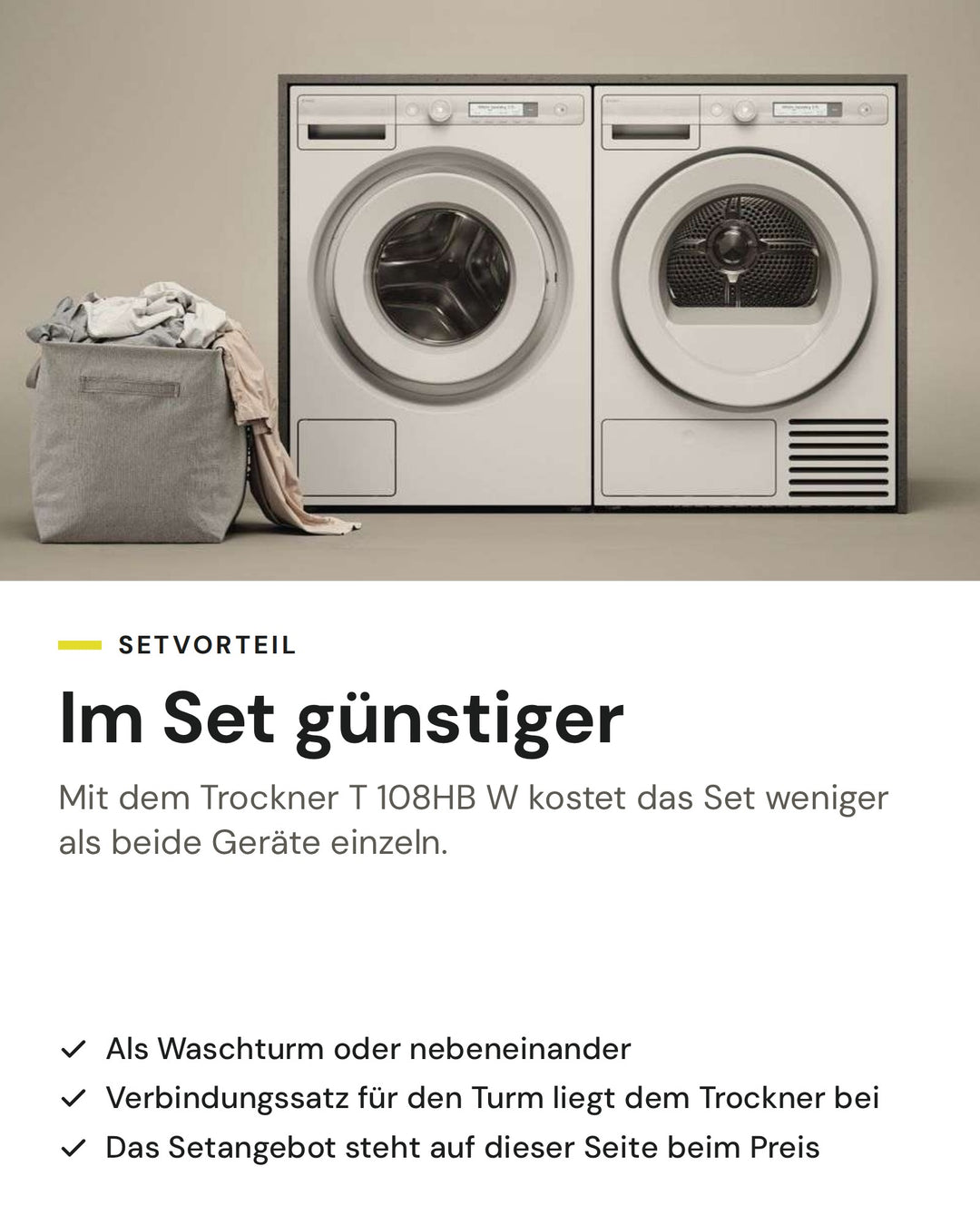 Setvorteil: ASKO Waschmaschine W 1084B W im Set mit dem Wäschetrockner T 108HB W günstiger als einzeln, als Waschturm oder nebeneinander