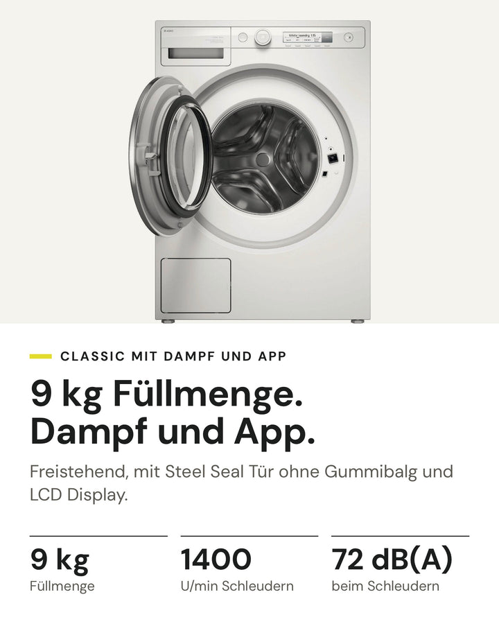 ASKO Waschmaschine W 1094C W auf einen Blick: 9 kg Füllmenge, 1400 U/min, 72 dB(A) beim Schleudern