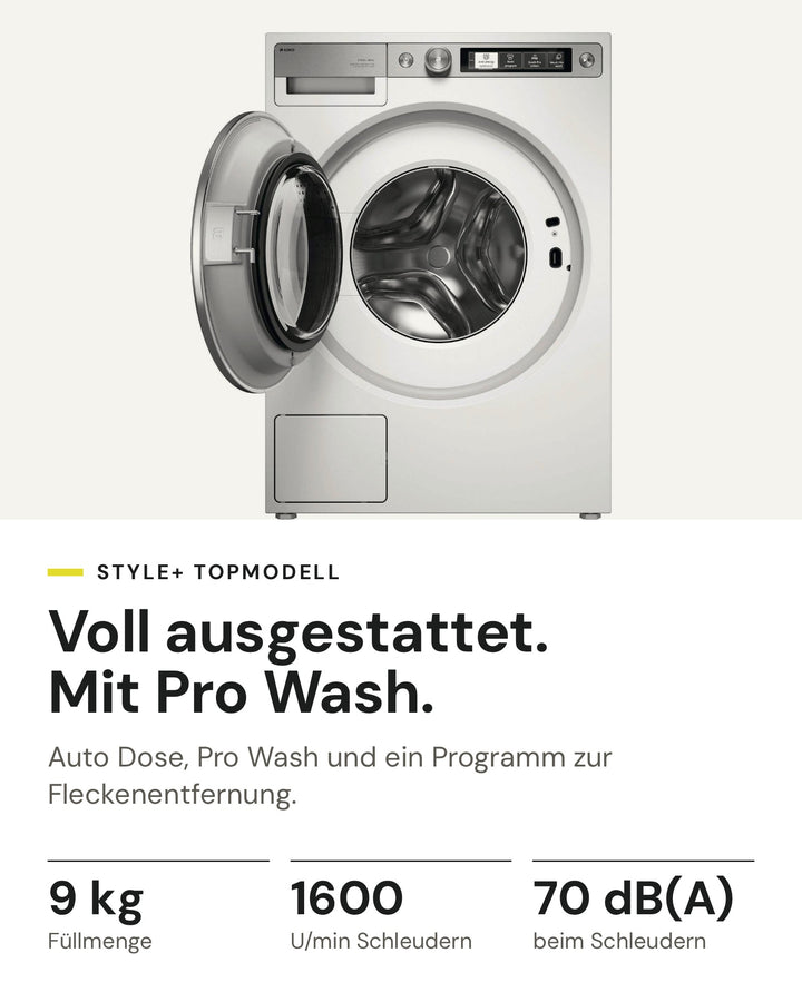 ASKO Waschmaschine W 7096X W auf einen Blick: 9 kg Füllmenge, 1600 U/min, 70 dB(A) beim Schleudern