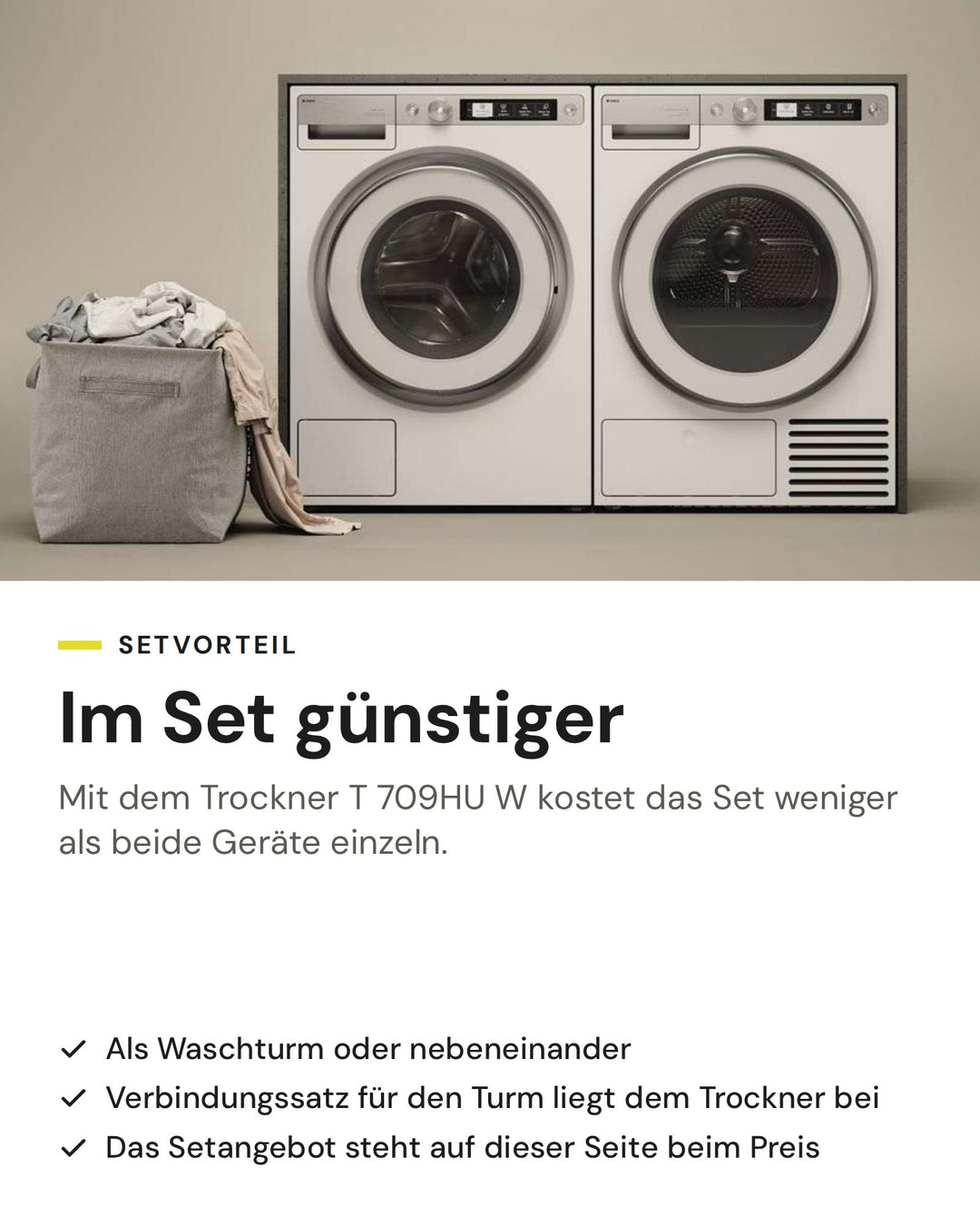 Setvorteil: ASKO Waschmaschine W 7096X W im Set mit dem Wäschetrockner T 709HU W günstiger als einzeln, als Waschturm oder nebeneinander