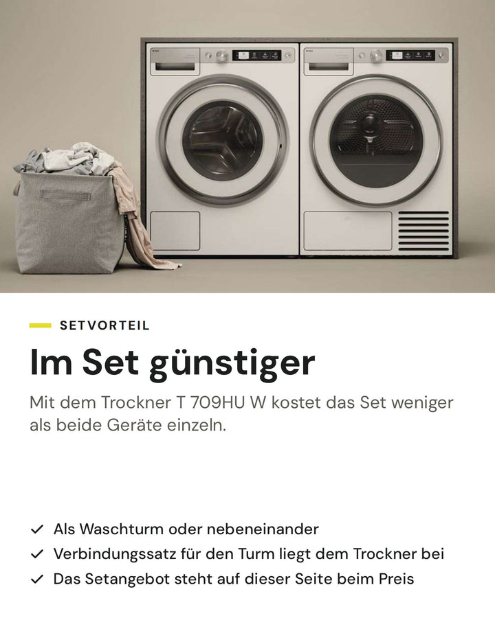 Setvorteil: ASKO Waschmaschine W 7096X W im Set mit dem Wäschetrockner T 709HU W günstiger als einzeln, als Waschturm oder nebeneinander