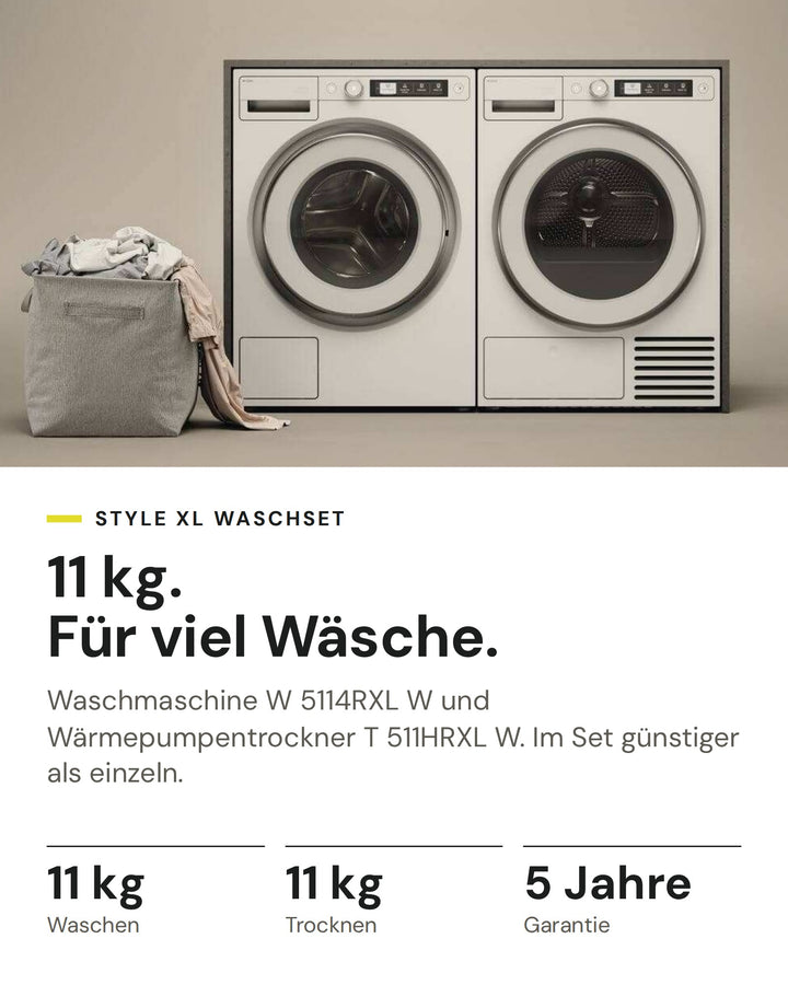 ASKO Waschset auf einen Blick: Waschmaschine W 5114RXL W mit 11 kg und Wärmepumpentrockner T 511HRXL W mit 11 kg, im Set günstiger als einzeln