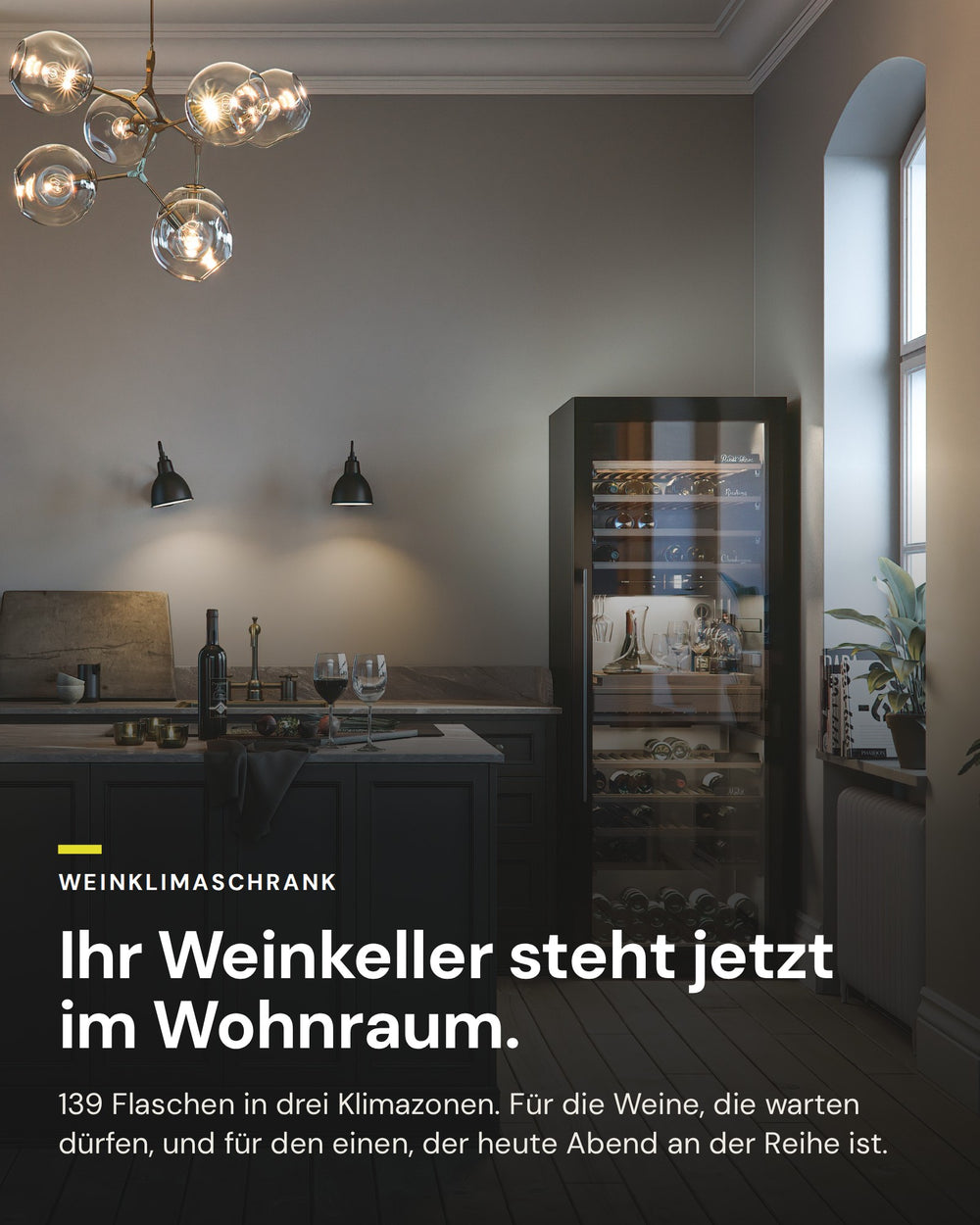 ASKO Weinklimaschrank WCN311942G im Wohnraum: 139 Flaschen in drei Klimazonen