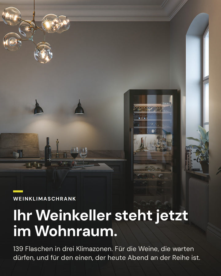 ASKO Weinklimaschrank WCN311942G im Wohnraum: 139 Flaschen in drei Klimazonen