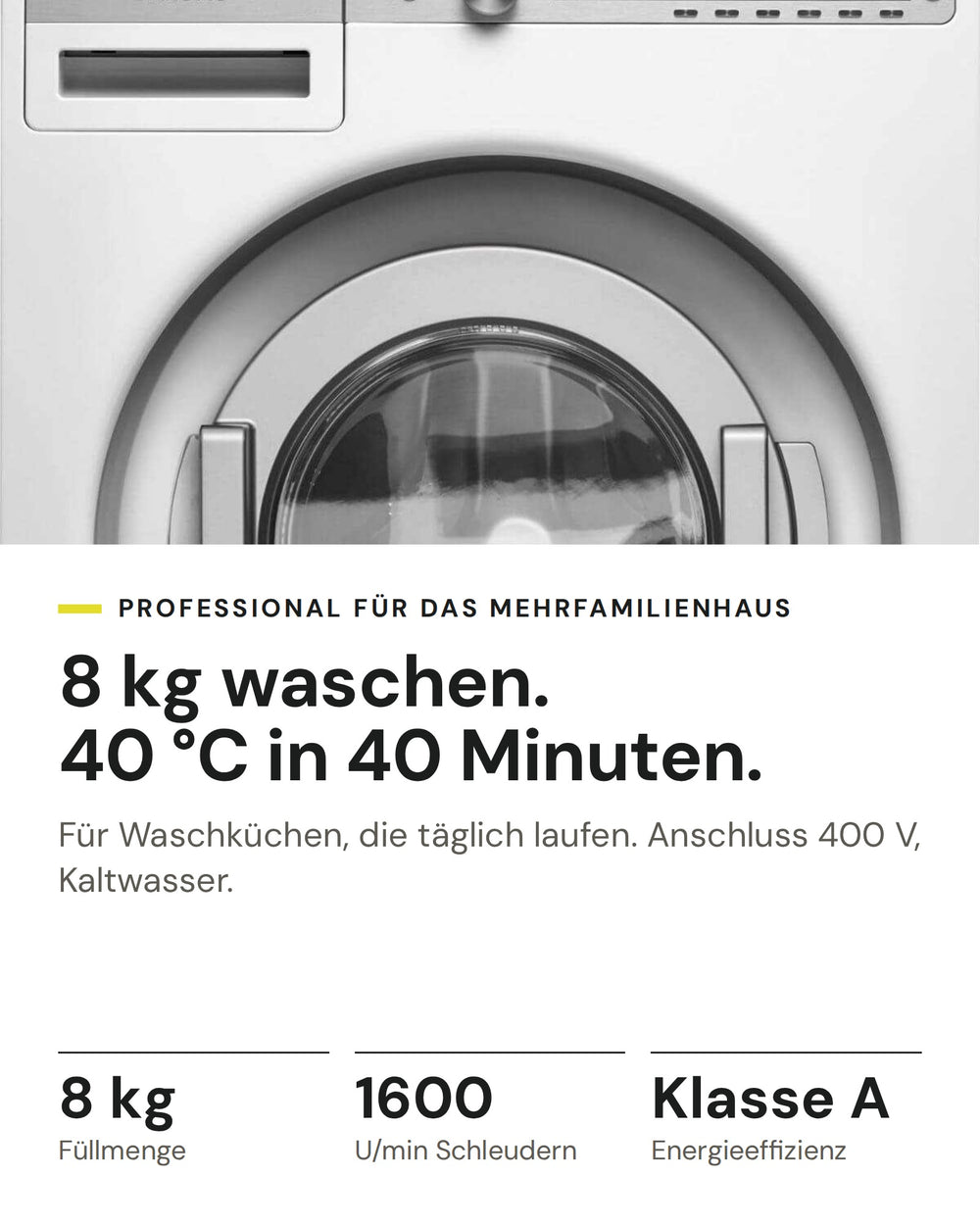 ASKO Professional Waschmaschine WMC6863P.W/1 auf einen Blick: Füllmenge 8 kg, U/min Schleudern 1600, Energieeffizienz Klasse A