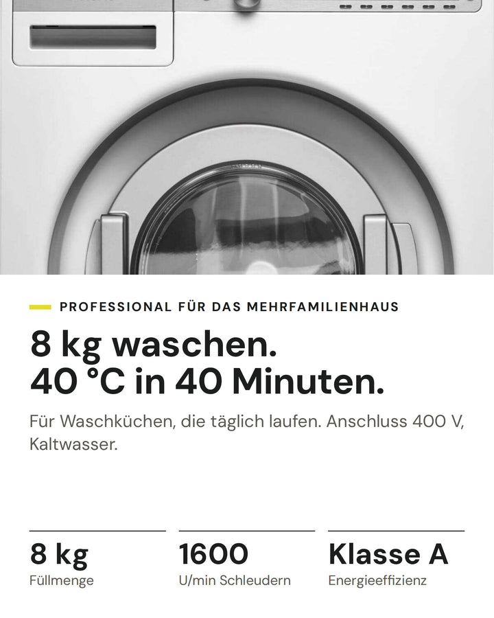 ASKO Professional Waschmaschine WMC6863P.W/1 auf einen Blick: Füllmenge 8 kg, U/min Schleudern 1600, Energieeffizienz Klasse A