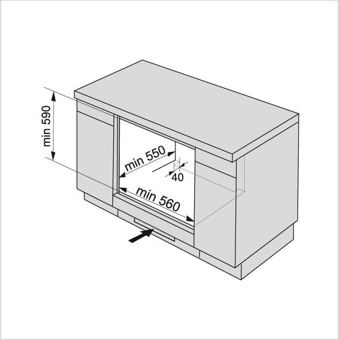 Einbauzeichnung mit Massen ASKO OT86331BGH, Ansicht 3